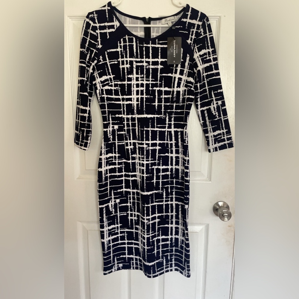 New Black and White Midi Dress Size Small